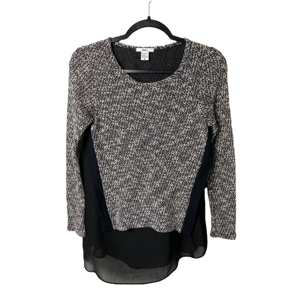 Bar III Macy's Heathered Black Gray Mesh Long Sleeve Top XS - Picture 1 of 5